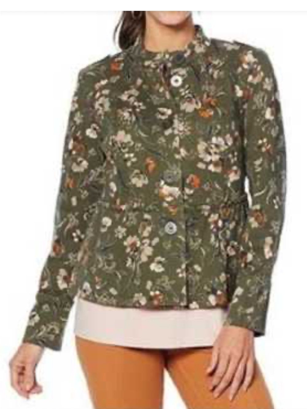 Motto Floral Army Green Olive Utility Military Style Jacket Coat Small Womens